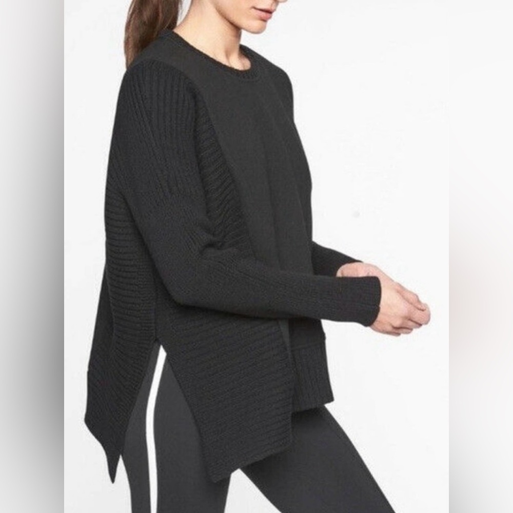 Athleta Asymmetric Hem Ribbed Sweater Black Size XS